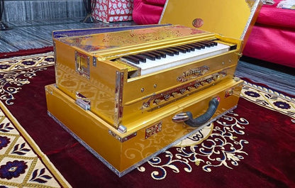 Premium Luxury Golden Mirror Finish 3 Line 9 Scale Changer Harmonium - National Music India