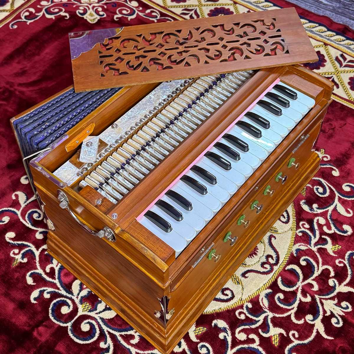 buy national music 2 reed multi-fold bellow teak wood small harmonium from India