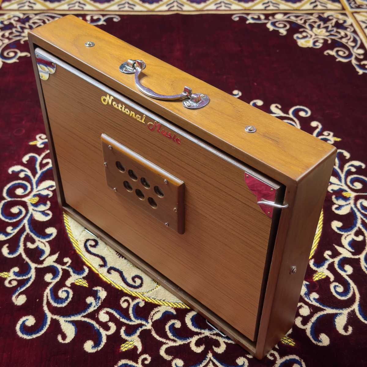 fully teak wood made, national music light brown large  1 octave shruti box for music therapy, sound healing, kirtan, yoga, gayatri mantra, and carnatic music