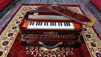 National Music India 3 reed 9 scale changer harmonium brown walnut color front view