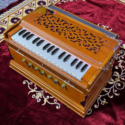 national music natural brown color mini standing harmonium for professional singers