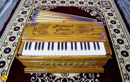 NMI Professional Double(2) Reeds Standard Non Portable Harmonium With 7 Fold Bellows and 9 knobs- National Music India