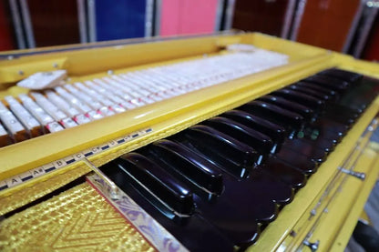 shiny black keys of golden 3 Line 9 Scale Changer Harmonium with Built-in Shruti Box - National Music India