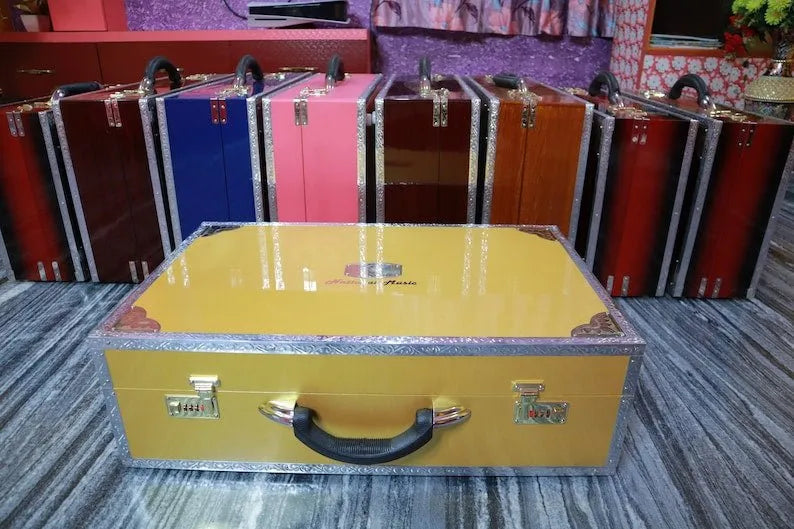 golden case of national music 3 Line 9 Scale Changer Harmonium with Built-in Shruti Box 