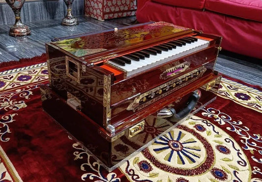 Premium Luxury Brown walnut 3 Line 9 Scale Changer Harmonium - National Music India