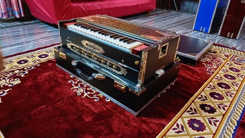 Premium Luxury Matte Black 3 Line 9 Scale Changer Harmonium - National Music India