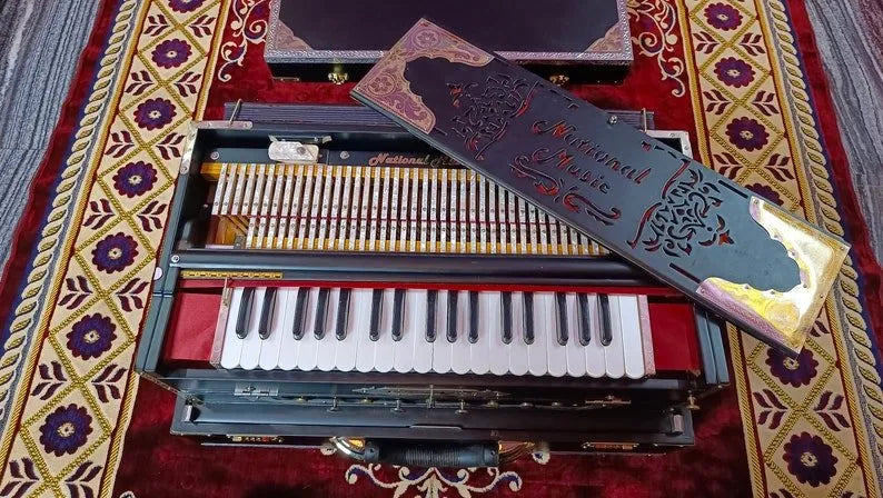 Premium Luxury Matte Black 3 Line 9 Scale Changer Harmonium - National Music India