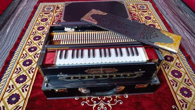 Premium Luxury Matte Black 3 Line 9 Scale Changer Harmonium - National Music India