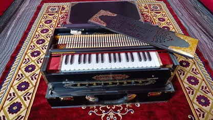 Premium Luxury Matte Black 3 Line 9 Scale Changer Harmonium - National Music India