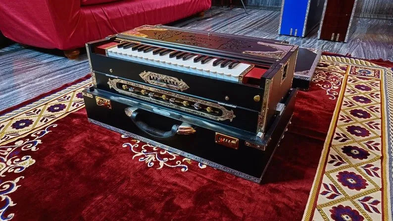 Premium Luxury Matte Black 3 Line 9 Scale Changer Harmonium - National Music India