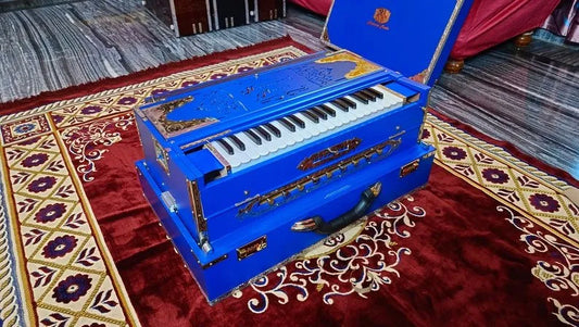 Premium Luxury Matte Blue 3 Line 9 Scale Changer Harmonium - National Music India