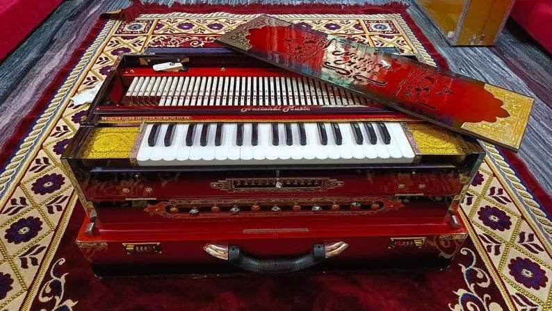 Premium Luxury Mysterious Red 4 Line 13 Scale Changer Harmonium - National Music India