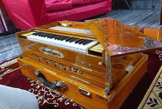 Premium Luxury Natural Finish 4 Line 13 Scale Changer Harmonium - National Music India