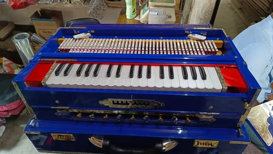 Premium Luxury Royal Blue 3 Line 9 Scale Changer Harmonium - National Music India