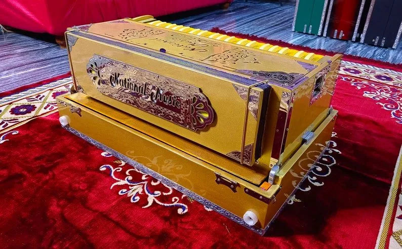 Special Edition Golden Finish 2 Line Portable Harmonium - National Music India