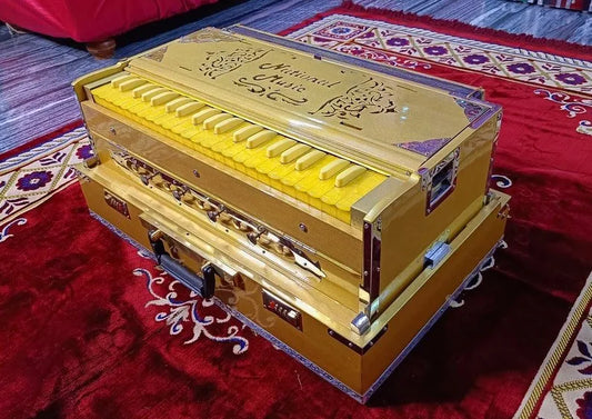 Special Edition Golden Finish 2 Line Portable Harmonium - National Music India