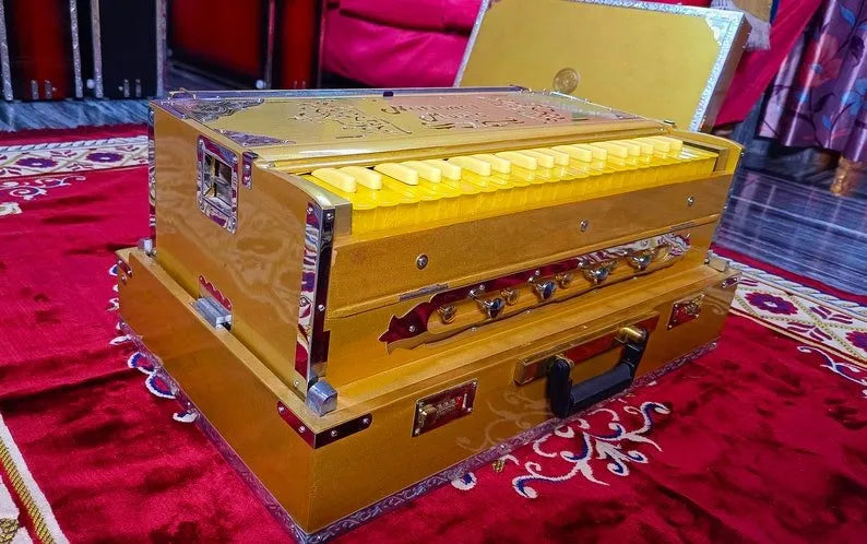 Special Edition Golden Finish 2 Line Portable Harmonium - National Music India