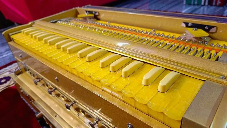 Special Edition Golden Finish 2 Line Portable Harmonium - National Music India
