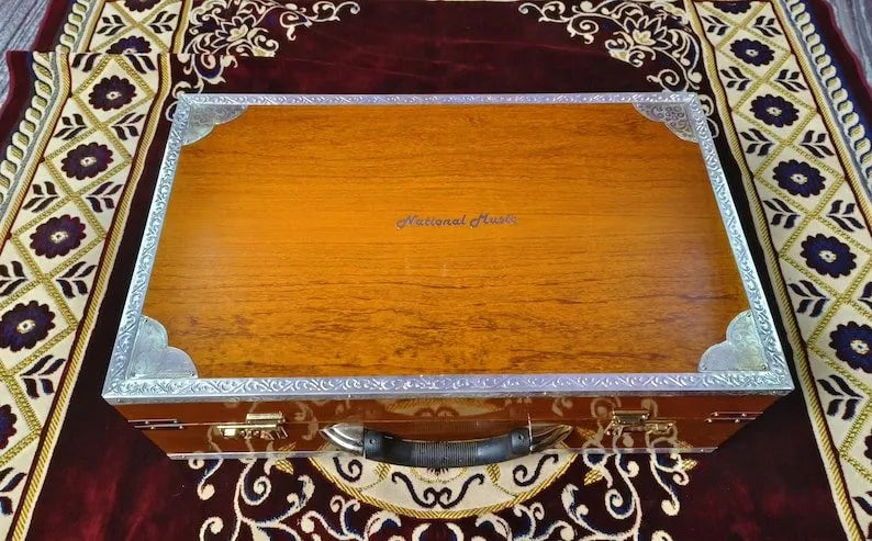 Special Edition Natural Finish Sky Blue Keys 2 Line Harmonium - National Music India