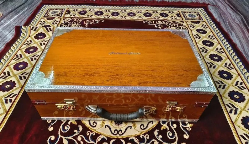 Special Edition Natural Finish Sky Blue Keys 2 Line Harmonium - National Music India